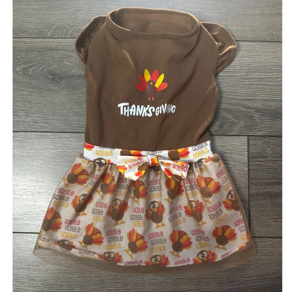 Yikevo Thanksgiving Turkey Gobble Pet Dog Dress Brown Tulle Size L Holiday